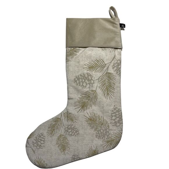 Ralph Lauren Holiday Christmas Gold Tan Pine Cones & Bough Ivory Stocking NWT - Picture 3 of 10